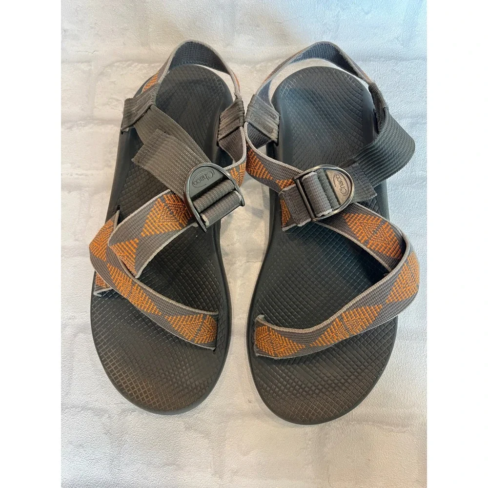 Chaco Z1 Classic Mens Sandals Grey Orange Straps Outdoor Hiking 13 gorpcore